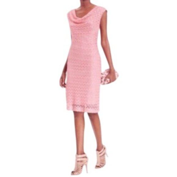 Size 12 PINK METALLIC LACE COWL NECK DRESS Wedding Shower Special Occasion - Picture 7 of 7